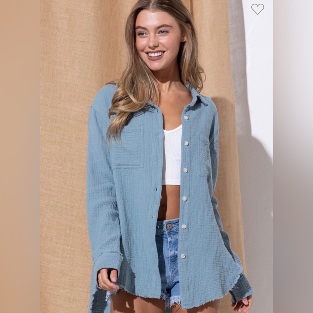 blue gauze button down